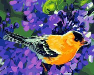 Yellow Bird Purple Flowers Birds Paint By Numbers