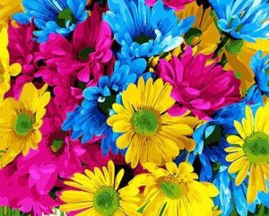 Pink Blue And Yellow Daisies Paint By Numbers