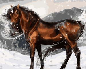 Brown Horse In Snow Paint By Numbers