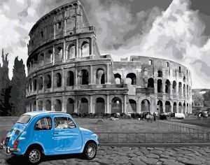Colosseum And Blue Car Paint By Numbers