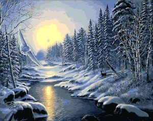 Snow Forest River Paint By Numbers