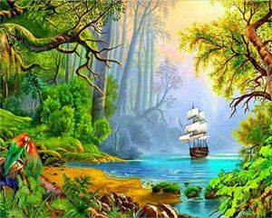 Forest Island Ship Paint By Numbers
