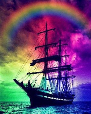 Sailing Ship Under Rainbow Paint By Numbers