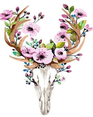 Deer Skull With Flowers Paint By Numbers