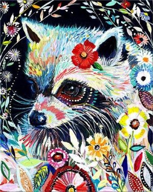 Floral Raccoon Paint By Numbers