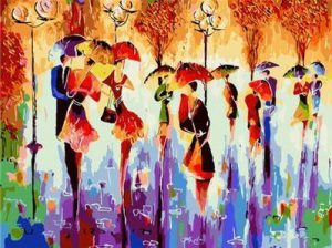 Abstract Walkers In Rain Paint By Numbers