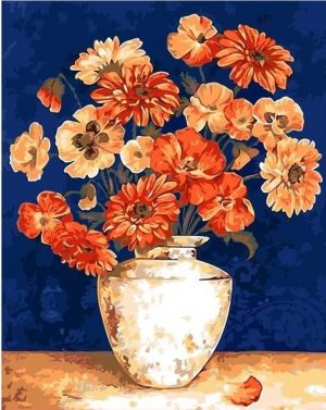 Orange Flowers Vase Paint By Numbers
