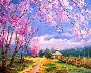 Cherry Blossoms Farm Paint By Numbers