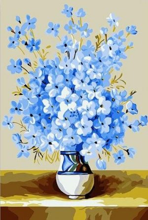 Light Blue Flowers Vase Paint By Numbers