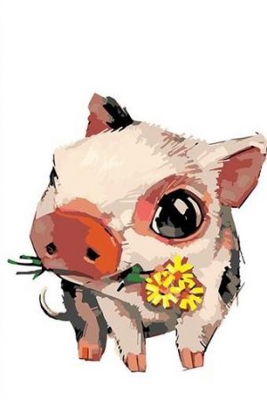 Baby Pig Holding Flower Paint By Numbers