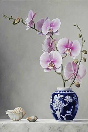 Pink Orchid Vase Paint By Numbers
