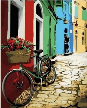 Bicycle With Flowers Basket Paint By Numbers
