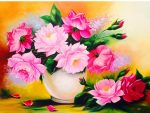 Pink Flowers Vase Paint By Numbers
