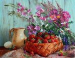 Strawberries Basket And Flowers Paint By Numbers