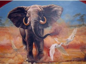 Bull Elephant And Birds Paint By Numbers