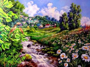 Spring Village River Paint By Numbers