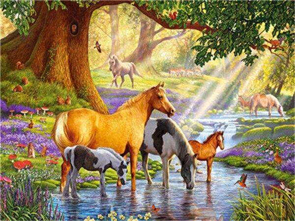 Horses By The Stream Paint By Numbers