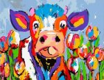 Colorful Cow And Tulips Paint By Numbers
