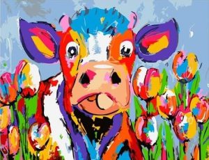 Colorful Cow And Tulips Paint By Numbers