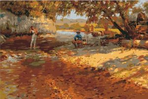 Family Camping on River Landscape Paint By Numbers