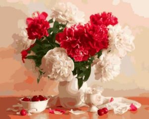 Cherries And Peonies Vase Paint By Numbers