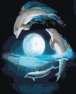 Dolphins Around Moon Paint By Numbers