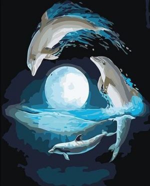 Dolphins Around Moon Paint By Numbers