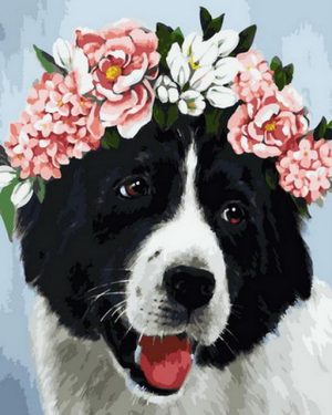 Dog With Flowers Crown Paint By Numbers