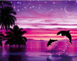 Dolphins Purple Sunset Paint By Numbers