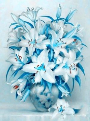 Blue Heart Lily Vase Paint By Numbers