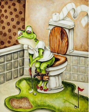 Frog Plays Golf at Toilette Animals Paint By Numbers