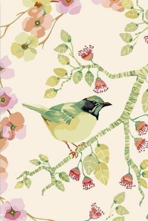 Green Bird With Flowers paint by numbers