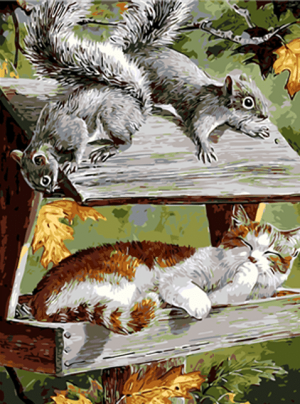Squirrels And Cat Paint By Numbers