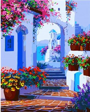 Santorini Flowers Path Paint By Numbers