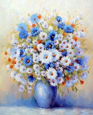 Blue White Daisies Vase Paint By Numbers