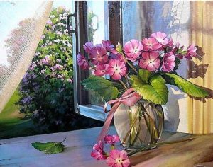 Flowers Vase In Window Paint By Numbers