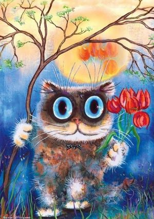 Cat Holding Flowers Paint By Numbers