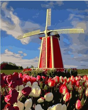 Tulips Field Windmill Paint By Numbers
