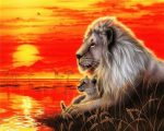 Lion King And Cub At Sunset Paint By Numbers
