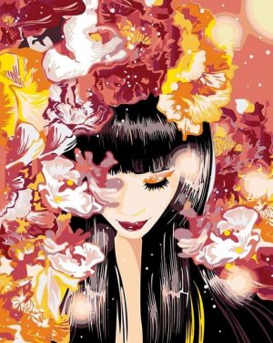 Japanese Girl And Flowers Paint By Numbers