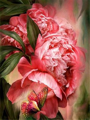 Pink Peonies And Butterfly Paint By Numbers