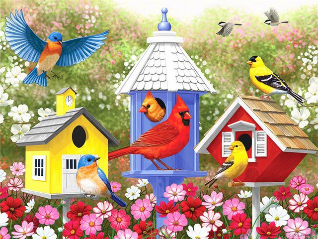 Colorful Birdhouses Bird Paint By Numbers