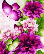 Purple Butterflies On Flowers Paint By Numbers