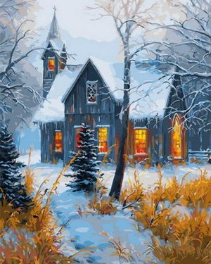 Cabin In Snow Paint By Numbers
