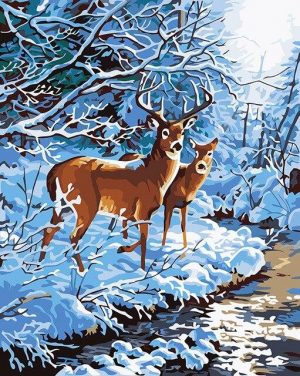 Deer Couple In Snow Paint By Numbers