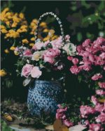 Pink Flowers Basket Paint By Numbers