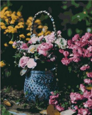 Pink Flowers Basket Paint By Numbers