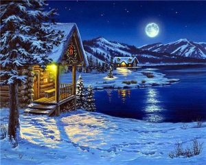 Christmas Cottage By River Paint By Numbers