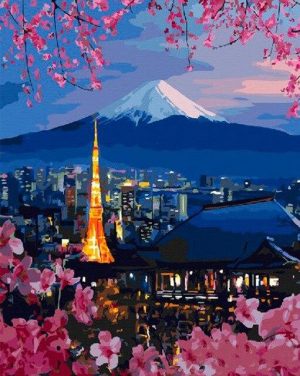 Blossoms Tokyo Tower Paint By Numbers