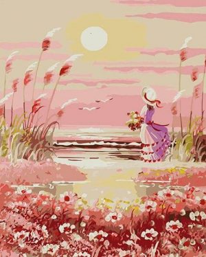 Girl Holding Flowers Watching Sea Paint By Numbers